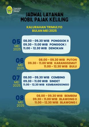 Jadwal Layanan Mobil  Pajak Keliling Mei 2025